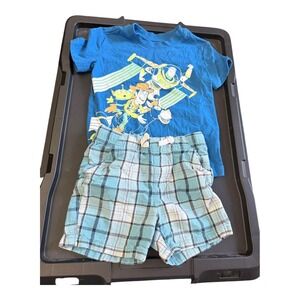 Disney Jumping‎ Beans Toy Story Woody Buzz T-Shirt and Plaid Shorts Set 2T Blue